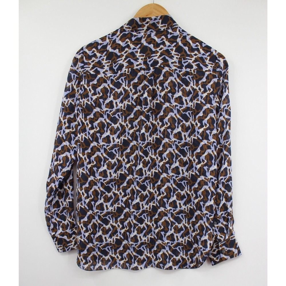 Theory Silk Shirt Womens Small Classic Straight Button‎ Up Shirt Blue Brown - Picture 7 of 9